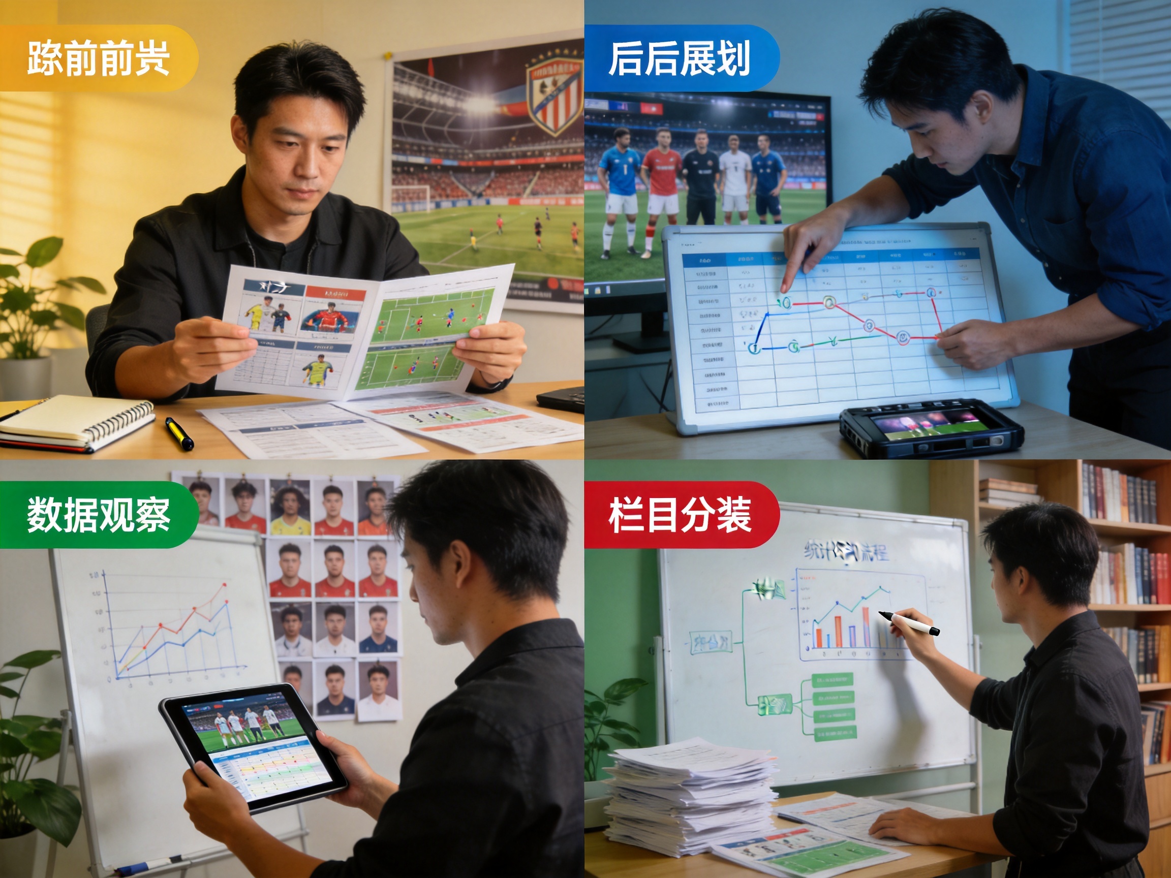 体育资讯栏目编辑与内容分类工作场景示意图
